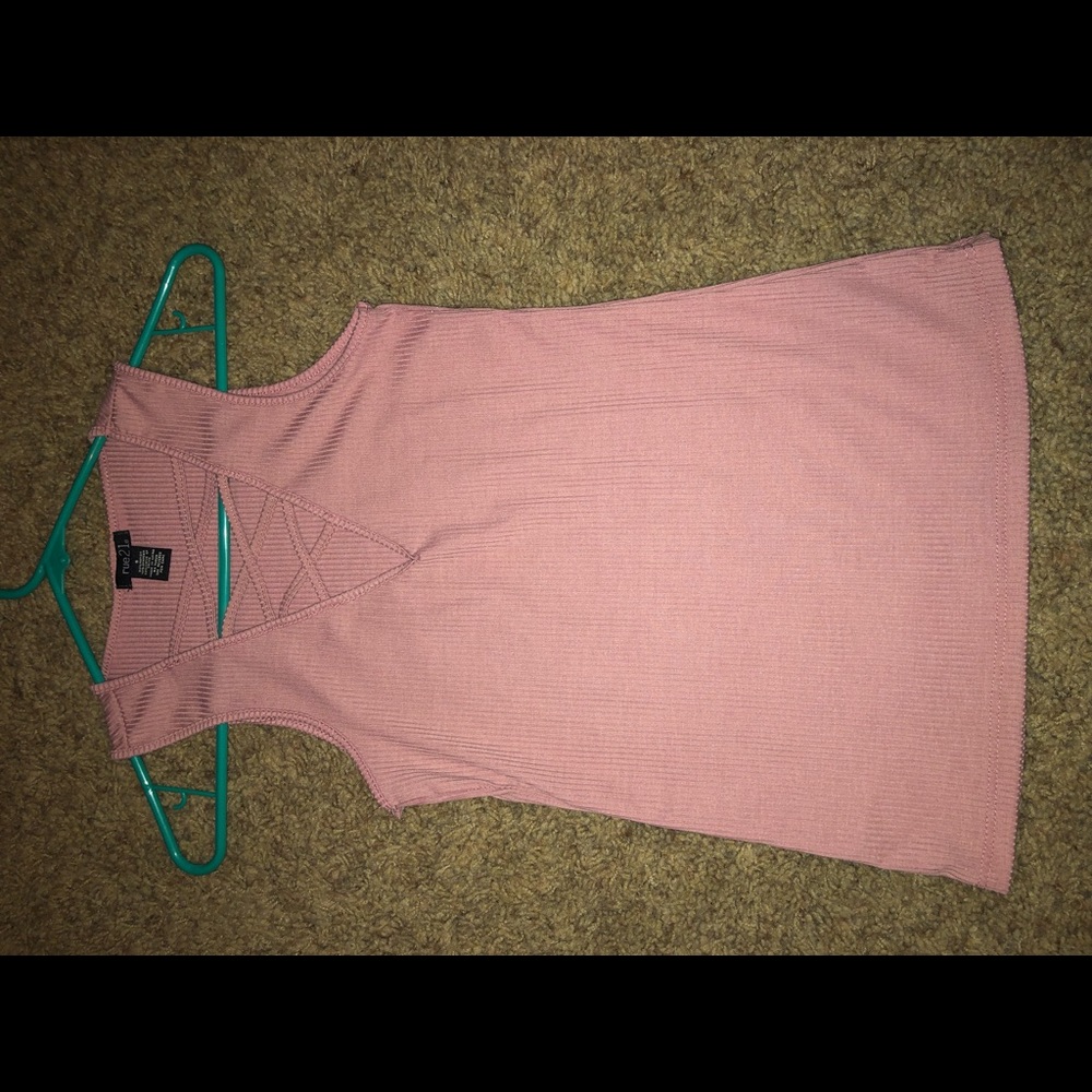 Pink V-Neck Tank Top With Criss Cross Detailing